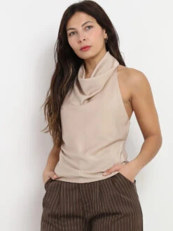 Top Satiné à Col Drapé Et Dos Nu