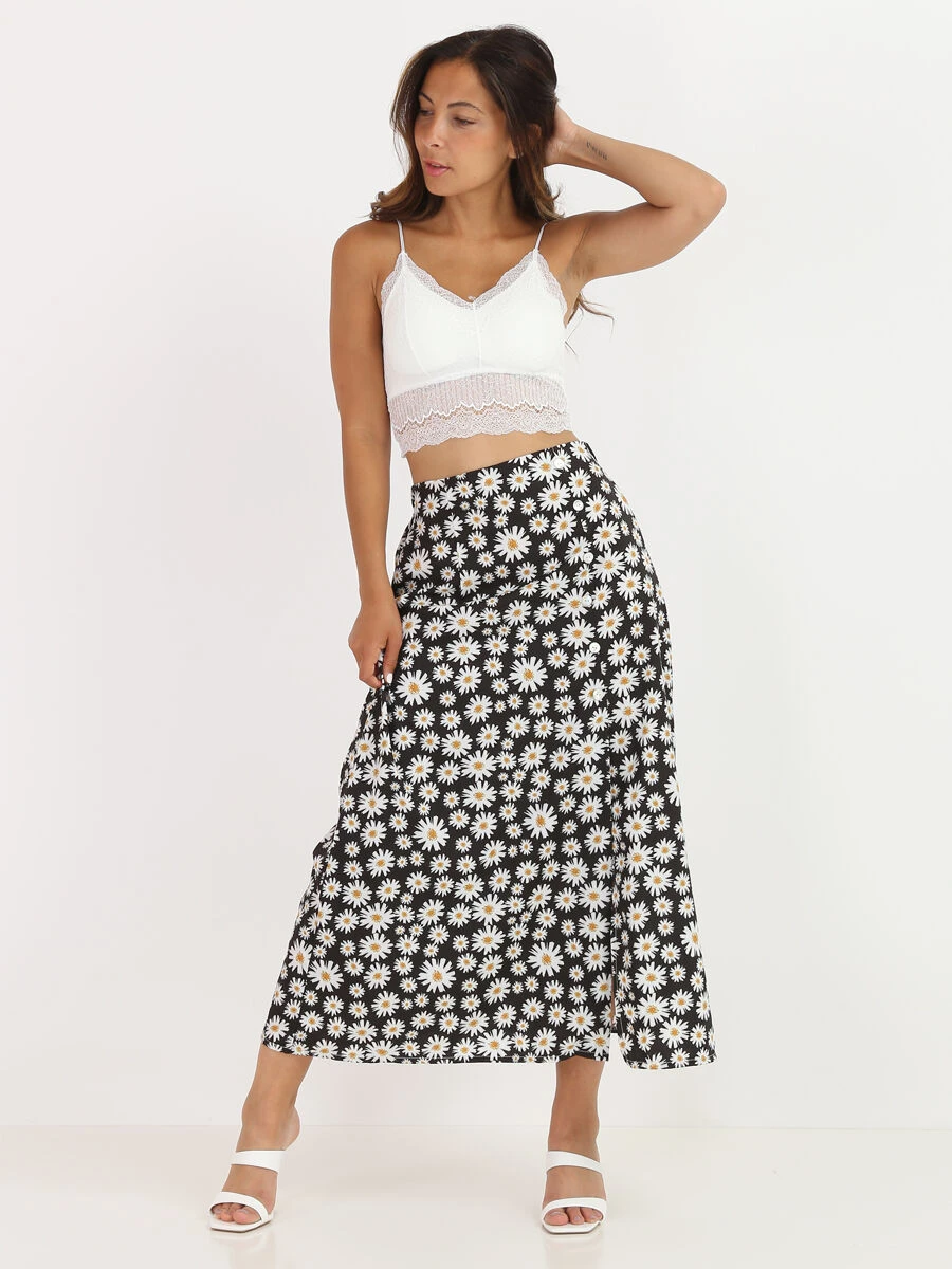 Jupe Mi-longue Fendue à Fleurs 3 Jupe Mi-longue Fendue à Fleurs – Image 3