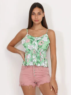Top Léger à Volants Et Motif Fleurs