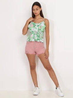 Top Léger à Volants Et Motif Fleurs -Mode Étoilée Soldes Magasin S16 23389 GRN 3