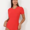Body Moulant Rouge à Manches Courtes Rouge