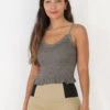 Crop Top Gris Foncé Smocké Avec Volants Et Dentelle GRIS FONCE
