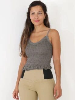 Crop Top Gris Foncé Smocké Avec Volants Et Dentelle GRIS FONCE