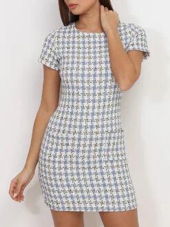 Robe En Tweed à Manches Courtes