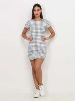 Robe En Tweed à Manches Courtes -Mode Étoilée Soldes Magasin S24 4660 LTBLU 3