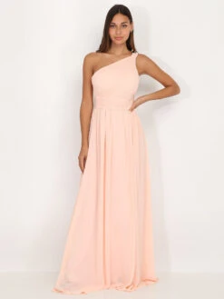 Robe Longue Drapée à épaules Asymétriques -Mode Étoilée Soldes Magasin S31 R1263 PNK 3