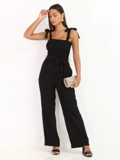 Combinaison Smockée Avec Bretelles à Nouer -Mode Étoilée Soldes Magasin S32 0906 BLK 3