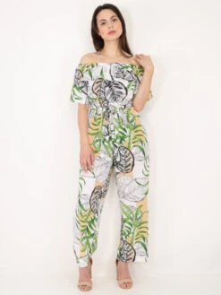 Combinaison à Volants Et Imprimé Tropical -Mode Étoilée Soldes Magasin T01 PM8332 WHT 4