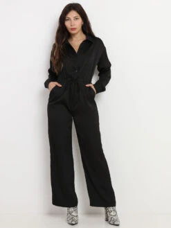 Combinaison Satinée à Pantalon évasé -Mode Étoilée Soldes Magasin T09 0281 BLK 3