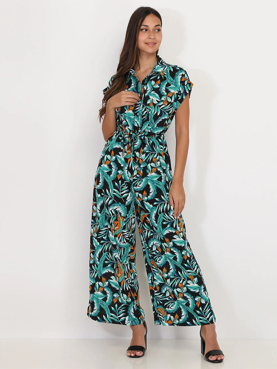 Combinaison Fluide à Imprimé Feuilles 1 Combinaison Fluide à Imprimé Feuilles