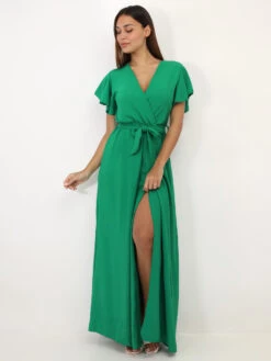 Robe Longue Fendue à Col Cache Coeur -Mode Étoilée Soldes Magasin T10 6810 GRN 3