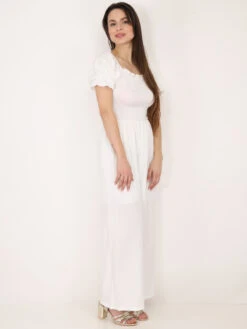 Combinaison Smockée à Manches Ballons -Mode Étoilée Soldes Magasin T10 PM8381 WHT 4