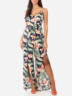 Combinaison Fluide à Fleurs Fendue