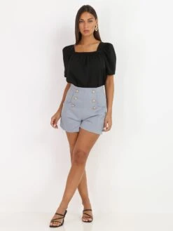 Short Taille Haute à Boutons -Mode Étoilée Soldes Magasin T13 3584 LTBLU 3