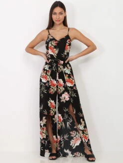 Combinaison Fluide Fendue à Motif Floral 5 Combinaison Fluide Fendue à Motif Floral -Mode Étoilée Soldes Magasin T14 1863 2 BLK 3