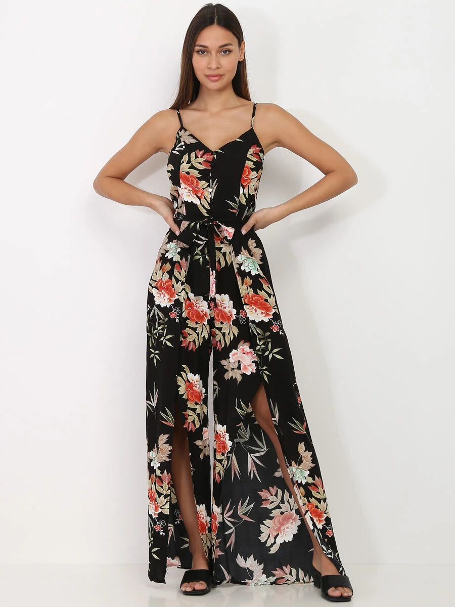 Combinaison Fluide Fendue à Motif Floral 3 Combinaison Fluide Fendue à Motif Floral – Image 3