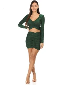 Jupe Froncée Moulante à Paillettes -Mode Étoilée Soldes Magasin T17 12717 GRN 3