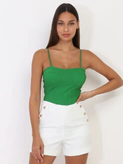 Crop-top Vert Style Corset à Bretelles Vert