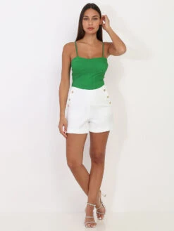 Crop-top Vert Style Corset à Bretelles Vert -Mode Étoilée Soldes Magasin T24 5261 GRN 3