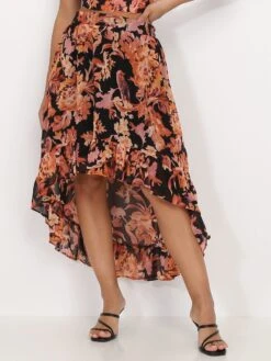 Jupe Asymétrique à Motif Printanier