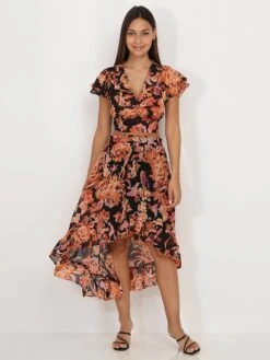 Jupe Asymétrique à Motif Printanier -Mode Étoilée Soldes Magasin T26 3592 BLK 3