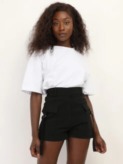 Short Cargo Avec Sangles à Anneaux -Mode Étoilée Soldes Magasin U01 8348 BLK 3
