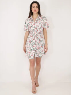 Robe Chemise à Fleurs Ceinturée -Mode Étoilée Soldes Magasin U11 PM8163 WHT 3