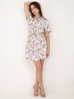 Robe Chemise à Fleurs Ceinturée -Mode Étoilée Soldes Magasin U11 PM8163 WHT 4