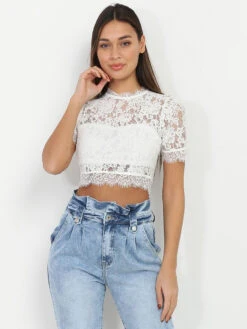 Crop Top En Dentelle Et Zip