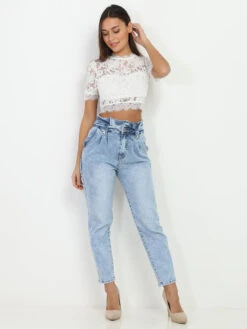Crop Top En Dentelle Et Zip -Mode Étoilée Soldes Magasin U12 22788 WHT 3