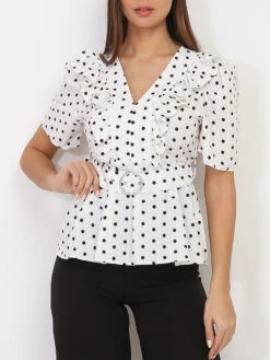 Mode Étoilée Soldes Magasin 17 Top Ceinturé à Pois Et Volants