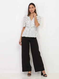 Top Ceinturé à Pois Et Volants -Mode Étoilée Soldes Magasin U15 3782 WHT 3