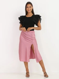 Jupe Fluide Effet Satiné Avec Fente 5 Jupe Fluide Effet Satiné Avec Fente -Mode Étoilée Soldes Magasin U19 3721 DKPNK 3