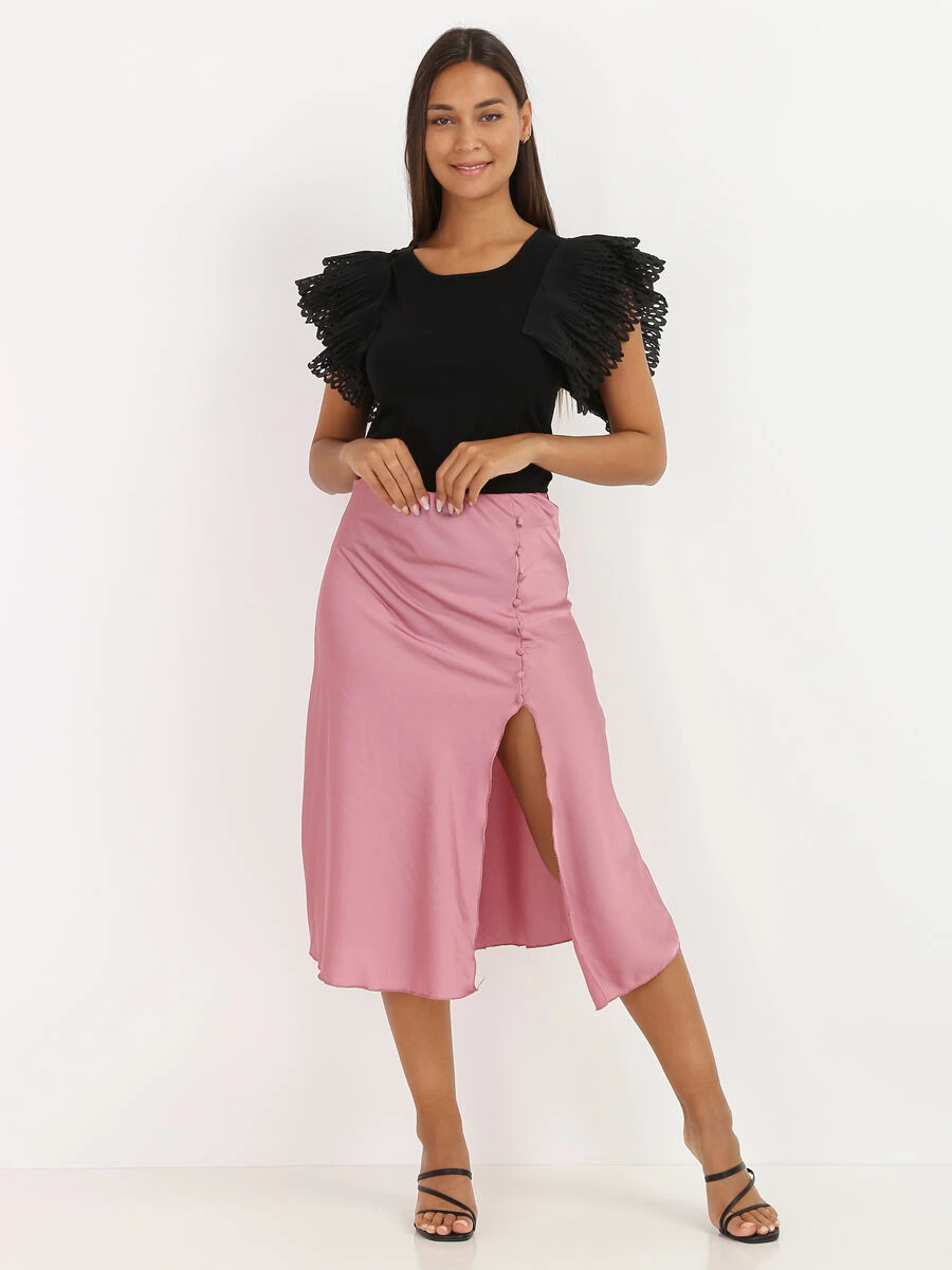 Jupe Fluide Effet Satiné Avec Fente 3 Jupe Fluide Effet Satiné Avec Fente – Image 3