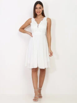 Robe Patineuse Broderie Et Perles Grandes Tailles -Mode Étoilée Soldes Magasin U20 R1340QS WHT 3