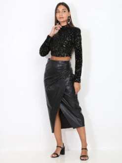 Crop Top à Sequins -Mode Étoilée Soldes Magasin U21 22388 BLK 3