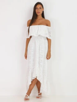 Robe Asymétrique à Col Bardot -Mode Étoilée Soldes Magasin U21 8820 WHT 3