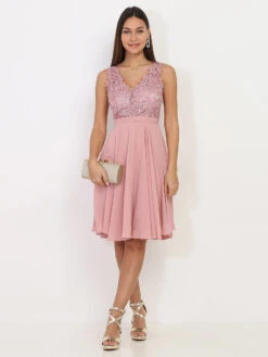 Robe Patineuse Avec Broderie Et Perles -Mode Étoilée Soldes Magasin U22 R1340 DKPNK 3