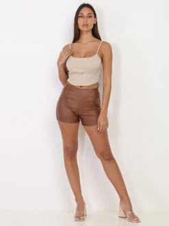 Short Enduit à Boutons -Mode Étoilée Soldes Magasin U25 NY586 BRW 3