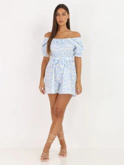 Combi-short à Fleurs Et Volants -Mode Étoilée Soldes Magasin U26 5602 LTBLU 3