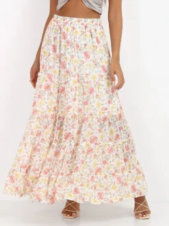 Jupe Longue à Fleurs Avec Volants