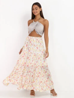 Jupe Longue à Fleurs Avec Volants -Mode Étoilée Soldes Magasin U30 81153 YLL 3