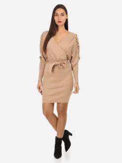 Robe Pull Cache Coeur à Manches Ajourées -Mode Étoilée Soldes Magasin V02 7721 BGE 3