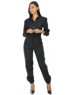 Combi-pantalon Enduite à Boutons Pressions -Mode Étoilée Soldes Magasin V05 F715 BLK 3