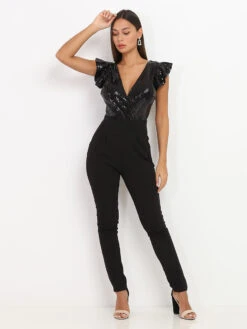Combinaison à Sequins Et Volants -Mode Étoilée Soldes Magasin V06 4479 BLK 3
