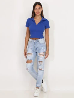 Top Style Polo à Col Décolleté -Mode Étoilée Soldes Magasin V06 L8355 BLU 3