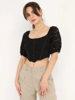 Corset Dentelle à Manches Bouffantes