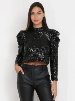 Top En Sequins à Manches Ballon