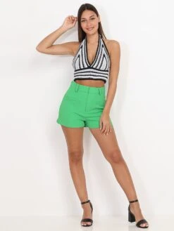 Short Taille Haute Vert Ajusté Vert -Mode Étoilée Soldes Magasin V11 3857 GRN 3