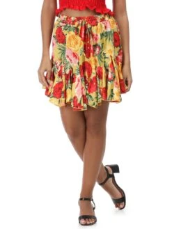 Jupe à Volant Motif Fleuri